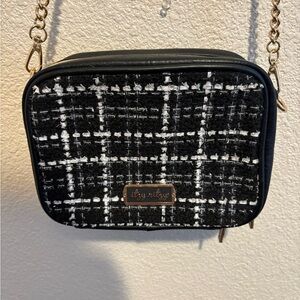 Itzy Ritzy Black and White Tweed Crossbody Purse Diaper Bag Like New